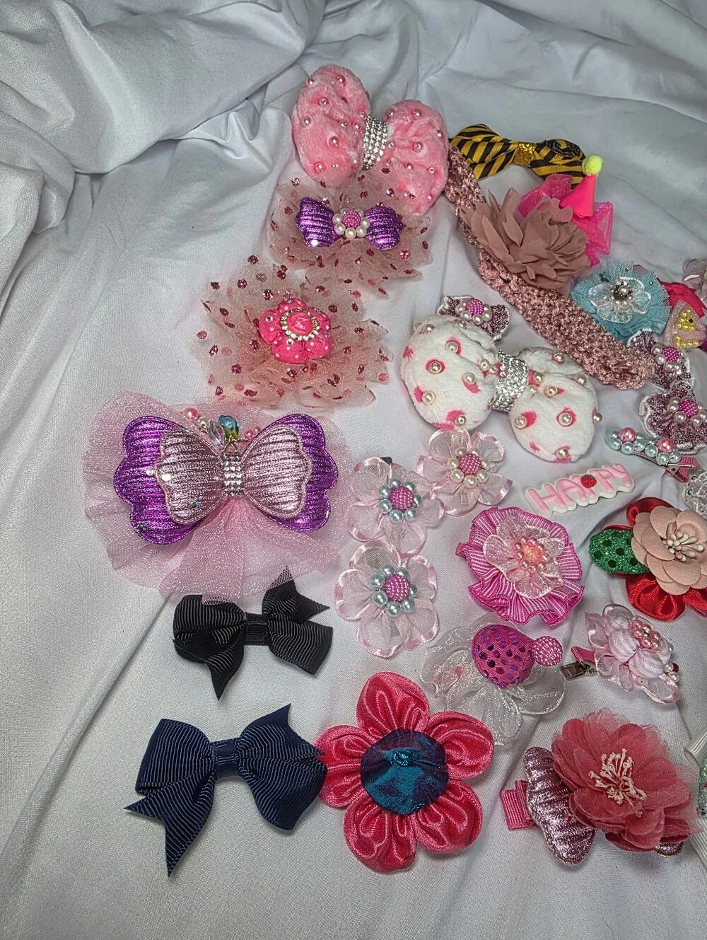 Kids Pink Floral & Bow Hair Clip Lot